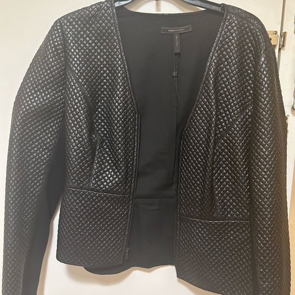 Bcbg faux leather peplum style jacket blazer. - Picture 2 of 7
